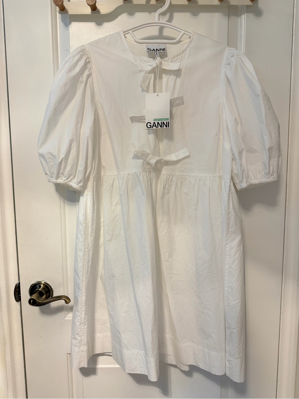 GANNI White Puff-Sleeve Dress